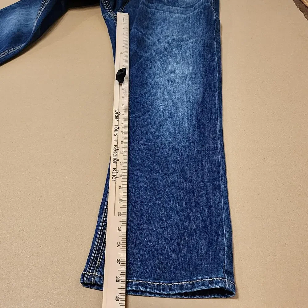 Seven7 Straight Jeans Mens 34x29 Blue Medium Wash Distressed Stretch Denim